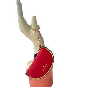 Kate Spade Watermelon Coin Purse Keychain FOB Bag Charm Leather Red